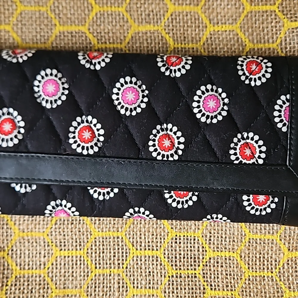 NWOT Vera Bradley Black Quilted Wallet with Red and Pink Accents